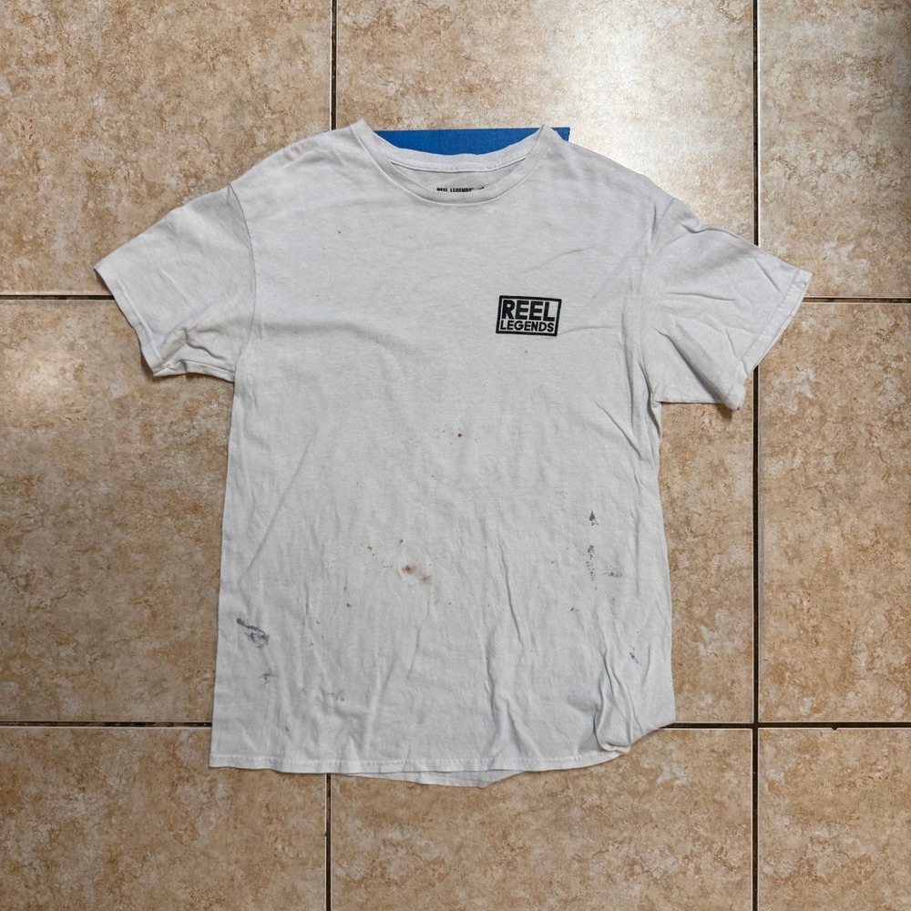Reel Legends Fishing T-Shirt Mens Medium Trout Angler Graphic Tee White‎